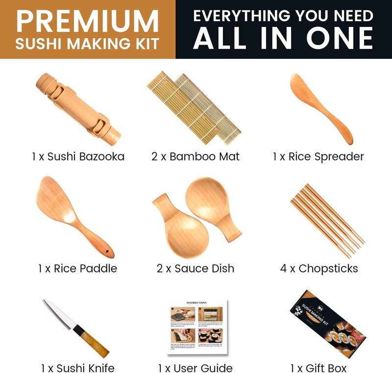 Wimitools Sushi Making Kit, Sushi Roller Kit for Beginners Sushi Lovers. Includes Sushi Bazooka, Bamboo Sushi Mats, Rice Paddle, Chopsticks, Knife - the Easy Homemade Sushi Kit and Best Gift - Image 2